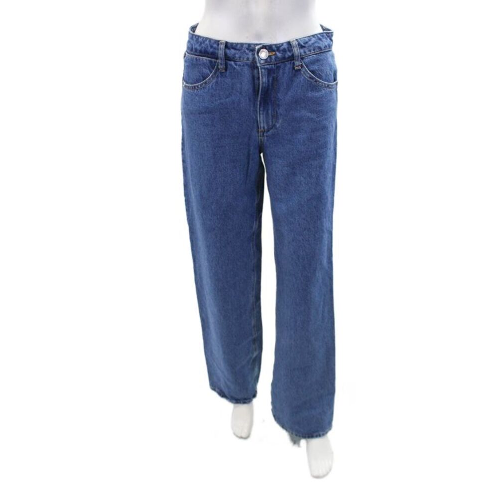 SPRWMN Womens Cotton Zip Button Low Rise Baggy Denim Jeans Blue Size EUR 26